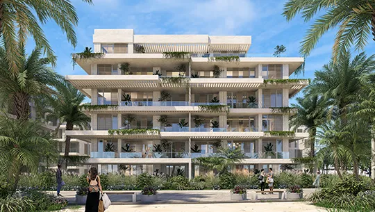 South Med chalet building render, off-plan project - رندر مبنى شاليهات ساوث ميد، مشروع تحت الإنشاء - chalet penthouse South Med North Coast