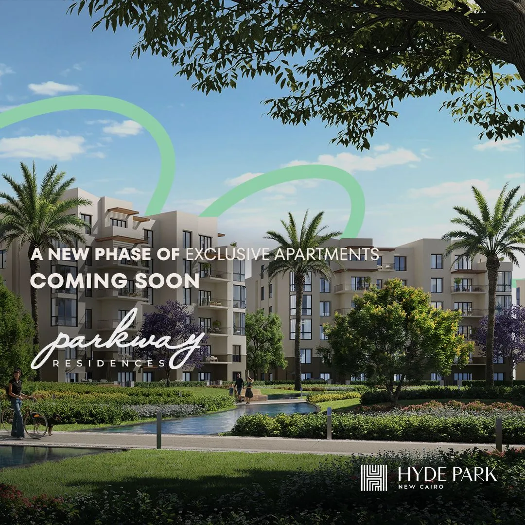 Rendering of apartment buildings and landscape - apartment in Parkway Residences, Hyde Park, New Cairo