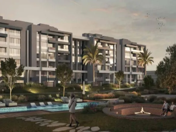 Render of apartment buildings and landscape in Avelin, New Cairo | رندر لمباني الكمبوند واللاندسكيب في أفيلين، القاهرة الجديدة