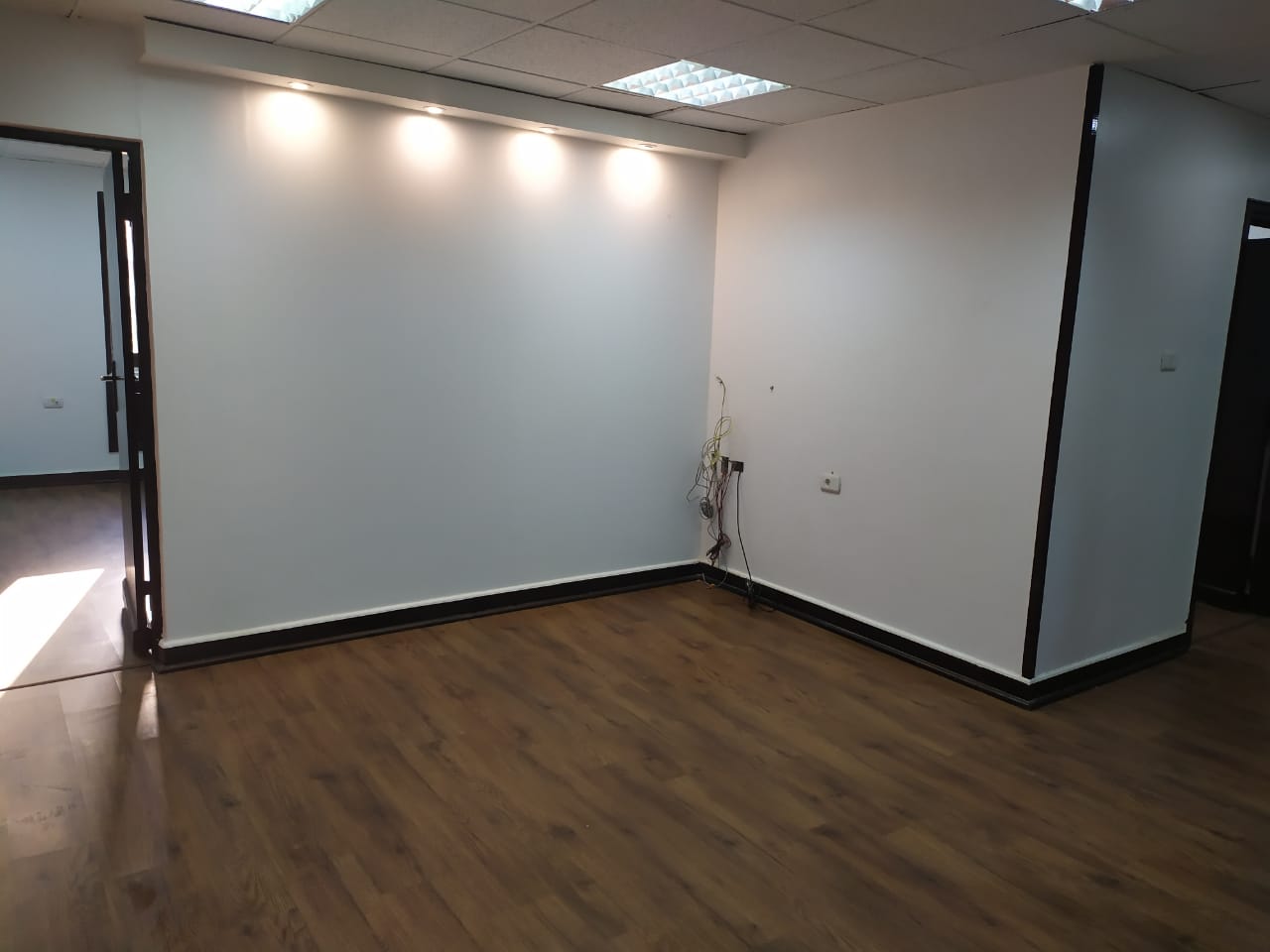 Empty room with track lighting and wood floor - apartment in Zamalek
