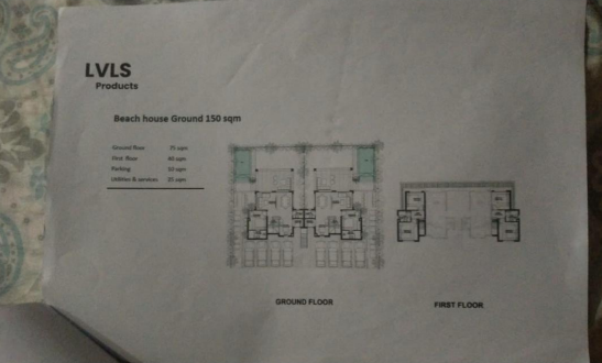 Floor plan sheet of a beach house with ground and first floors - unit in LVLS Ras El Hekma, North Coast