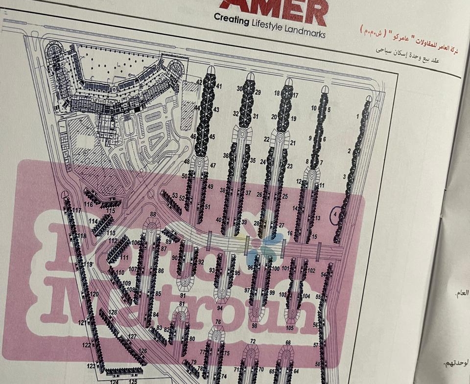 Printed layout sheet of the unit floor plan - chalet in Porto Matruh, North Coast