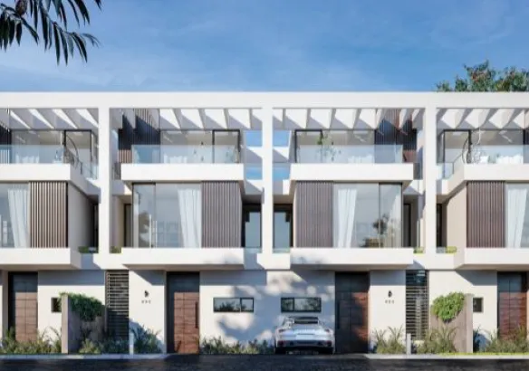 Architectural render of townhouses in The Crest Compound New Cairo - صورة تصورية رندر لوحدات كمبوند ذا كريست التجمع الخامس
