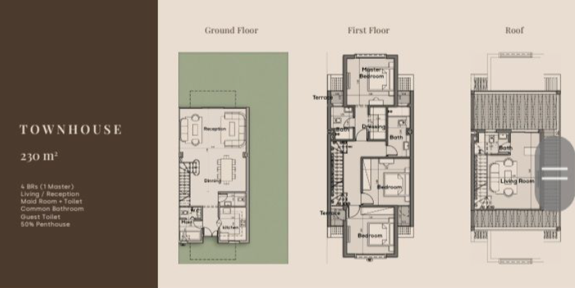 Corner Townhouse for Sale at The Crest Compound with Sea View and 190 sqm Area