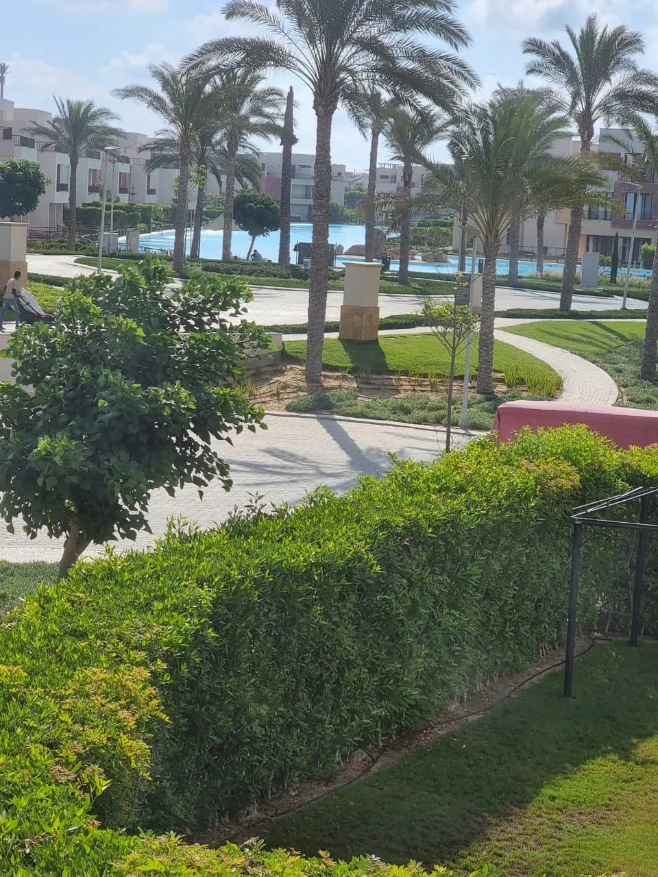 سور شجري ونخيل يطل على المسبح - شاليه في مراسي، الساحل الشمالي