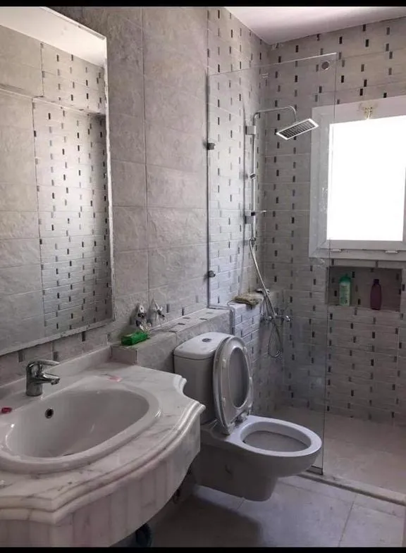 Bathroom with round basin and toilet - chalet in Rhodes, North Coast