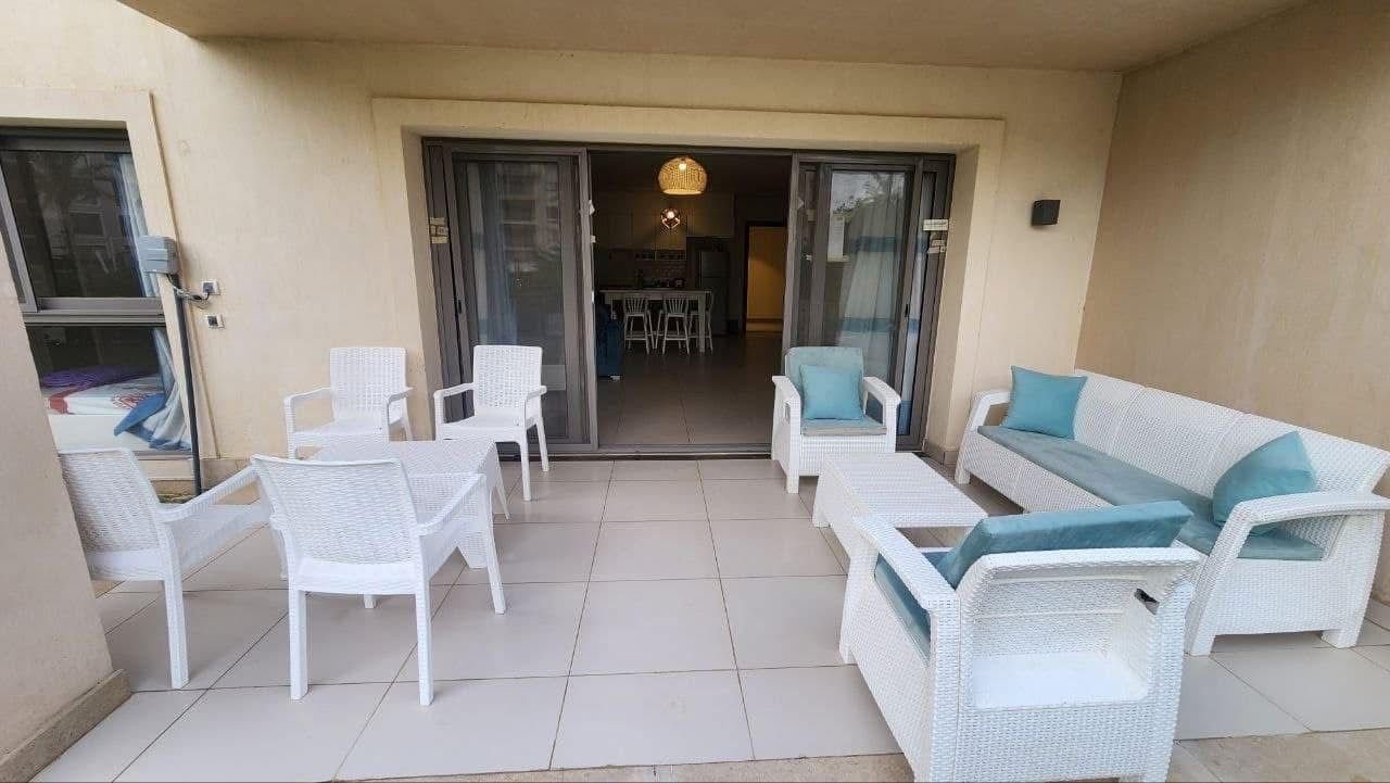 Furnished terrace seating, Marassi Marina 2 North Coast chalet for rent | جلسة تراس مفروشة، شاليه للإيجار في مراسي مارينا 2 الساحل الشمالي