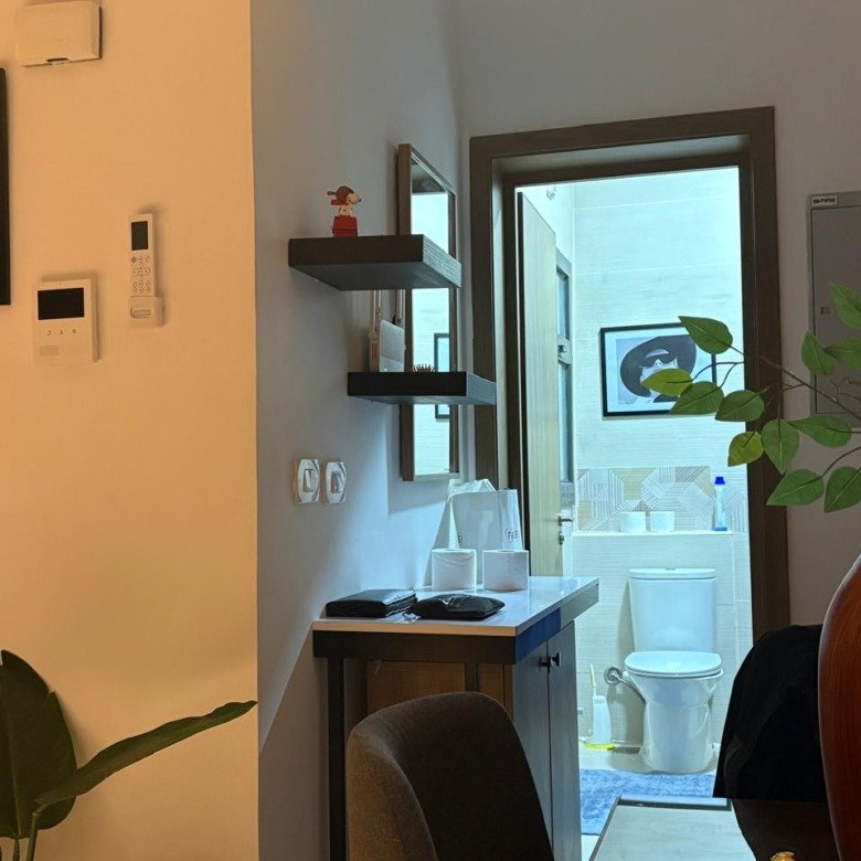 Dining area beside the kitchen entrance