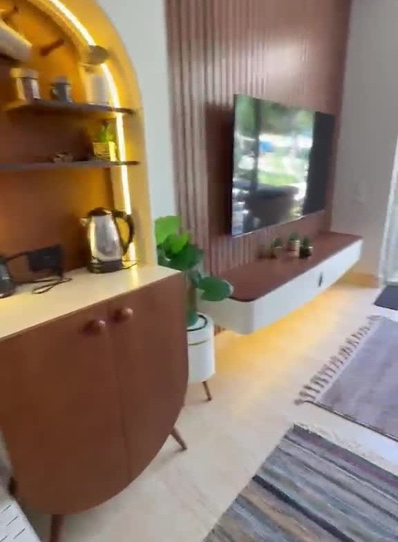 Cabana kitchenette and television wall | مطبخ الكابانا الصغير وحائط التلفزيون