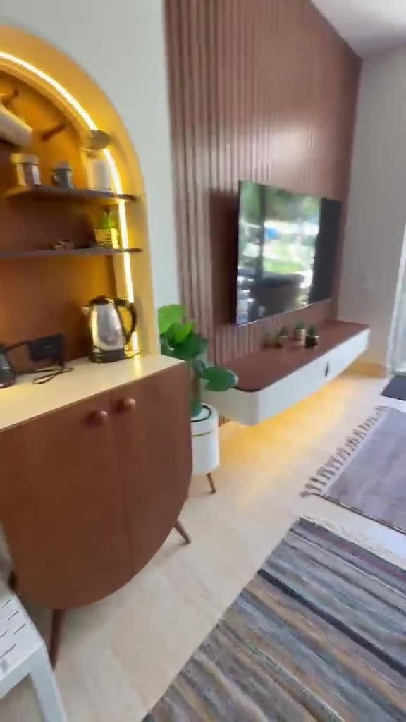 Cabana kitchenette and television wall | مطبخ الكابانا الصغير وحائط التلفزيون