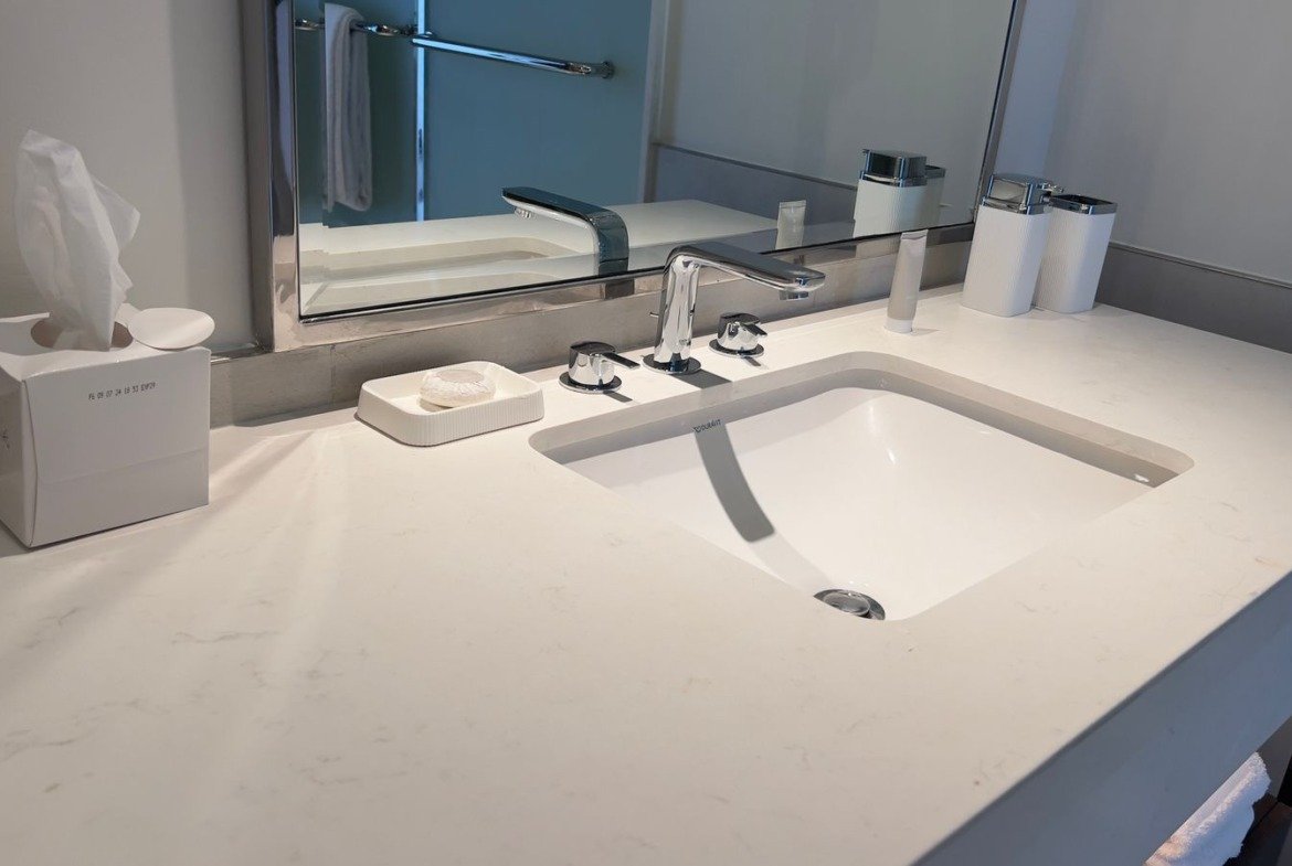 Bathroom washbasin and wide mirror in Marassi, North Coast