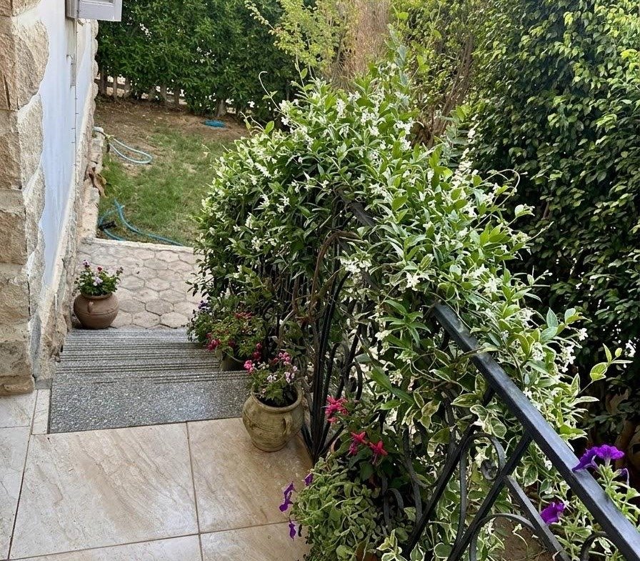 Balcony with potted plants and a black railing - apartment in Sahafeen Compound, New Cairo