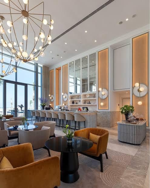 Indoor lounge with chandeliers in Marassi, North Coast