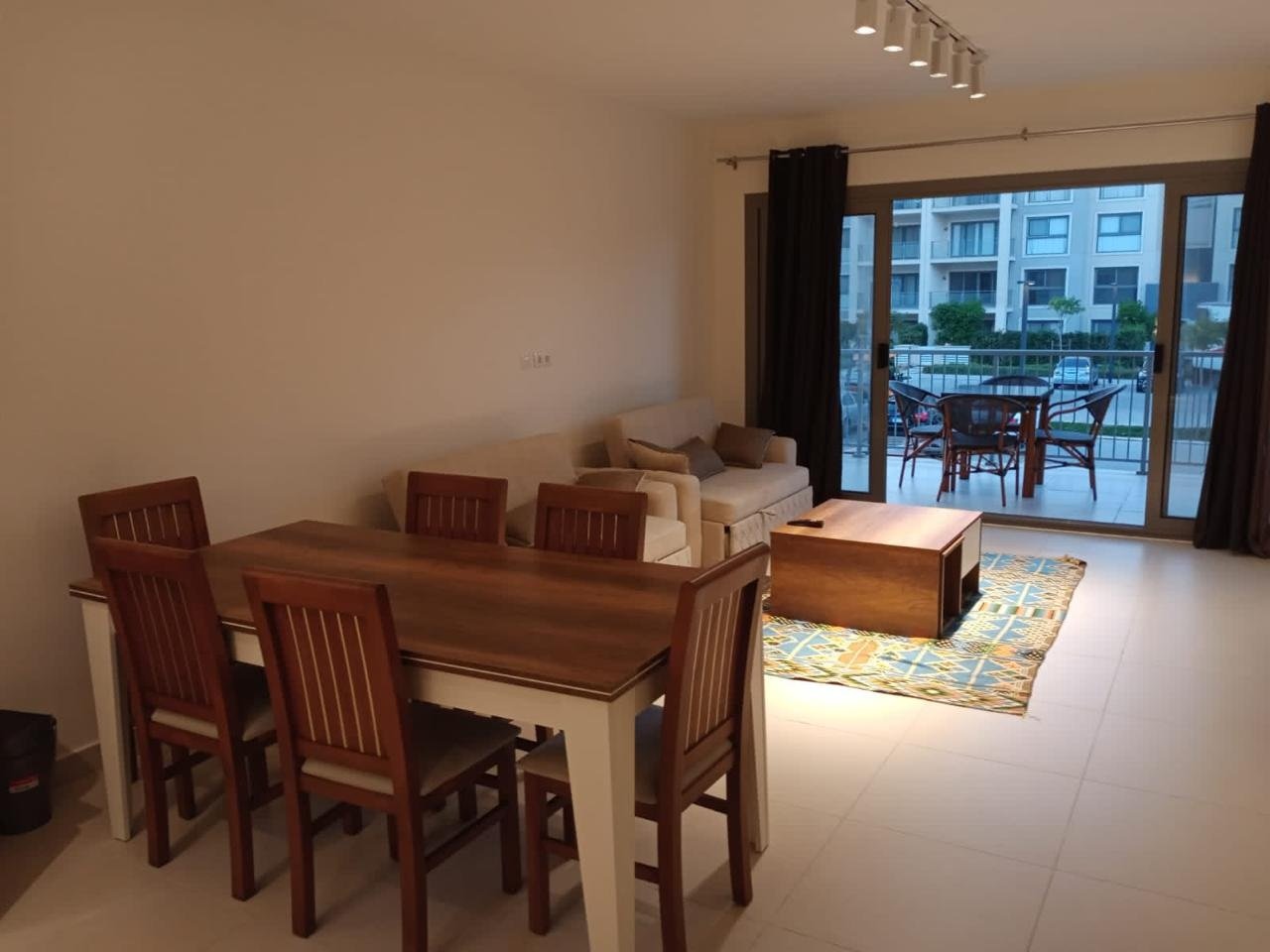 18-marassi-marina2-chalet-sale-229-02 Dining area and balcony doors, Marassi Marina 2 chalet for sale | السفرة وأبواب البلكونة، شاليه للبيع في مراسي مارينا 2