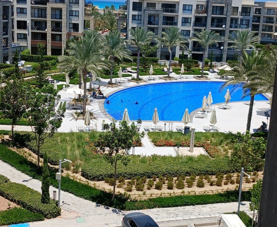 Pool and landscaped surroundings, Marassi Marina 1 North Coast studio for rent | حمام السباحة واللاندسكيب، ستوديو للإيجار في مراسي مارينا 1 الساحل الشمالي
