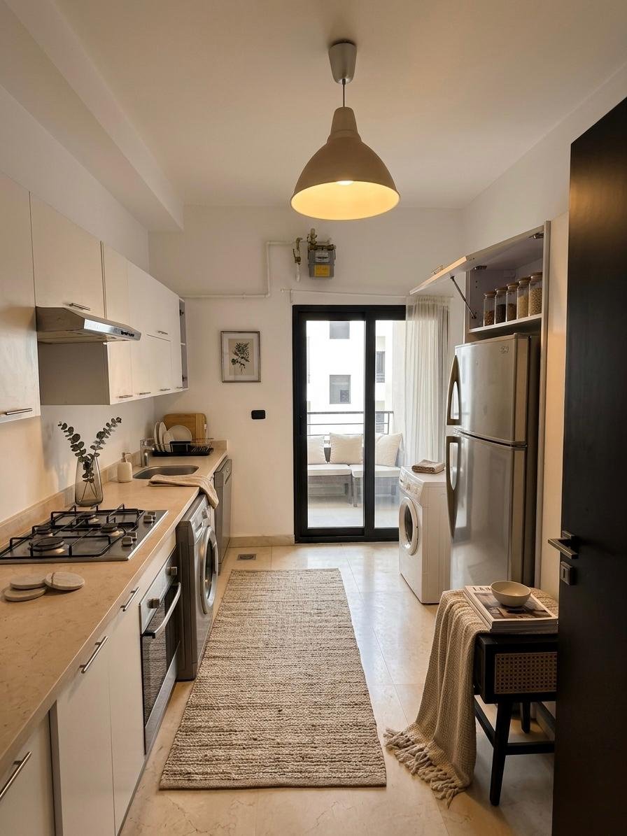Fitted kitchen, apartment for sale in Waterway 1, New Cairo | المطبخ المجهز، شقة للبيع في واتر واي 1، القاهرة الجديدة