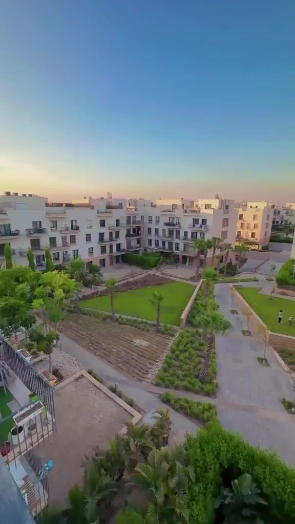 Residential buildings and landscaped courtyard view, Beverly Hills, Sheikh Zayed, studio for rent | فيو المباني السكنية والحديقة المشتركة، بيفرلي هيلز، الشيخ زايد، استوديو للإيجار