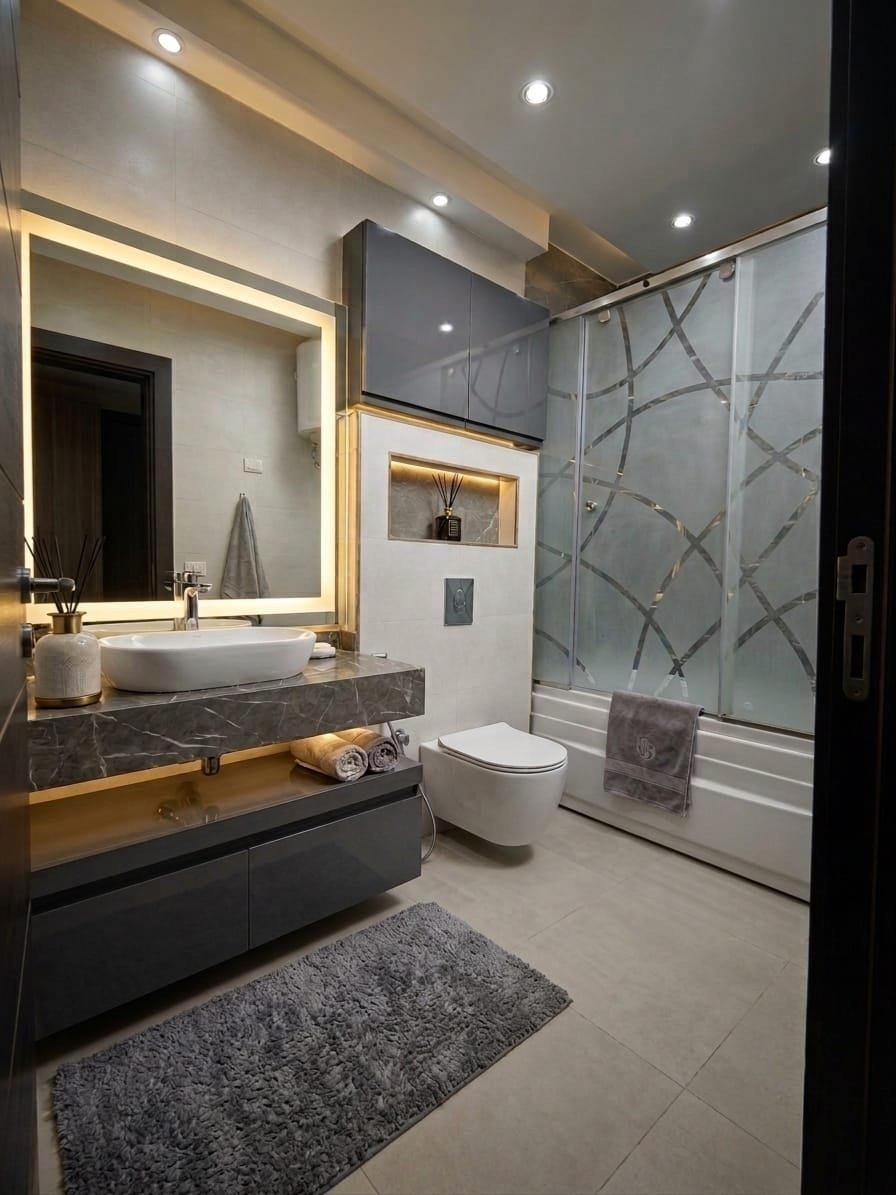 60-hyde-park-garden-apartment-rent-448-09 Bathroom with bathtub, Hyde Park garden apartment for rent | حمام ببانيو، شقة بحديقة للإيجار في هايد بارك