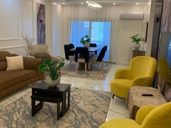 Furnished living room, furnished apartment for rent in El-Andalos, Fifth Settlement | ريسيبشن مفروش، شقة مفروشة للإيجار في الأندلس بالتجمع الخامس