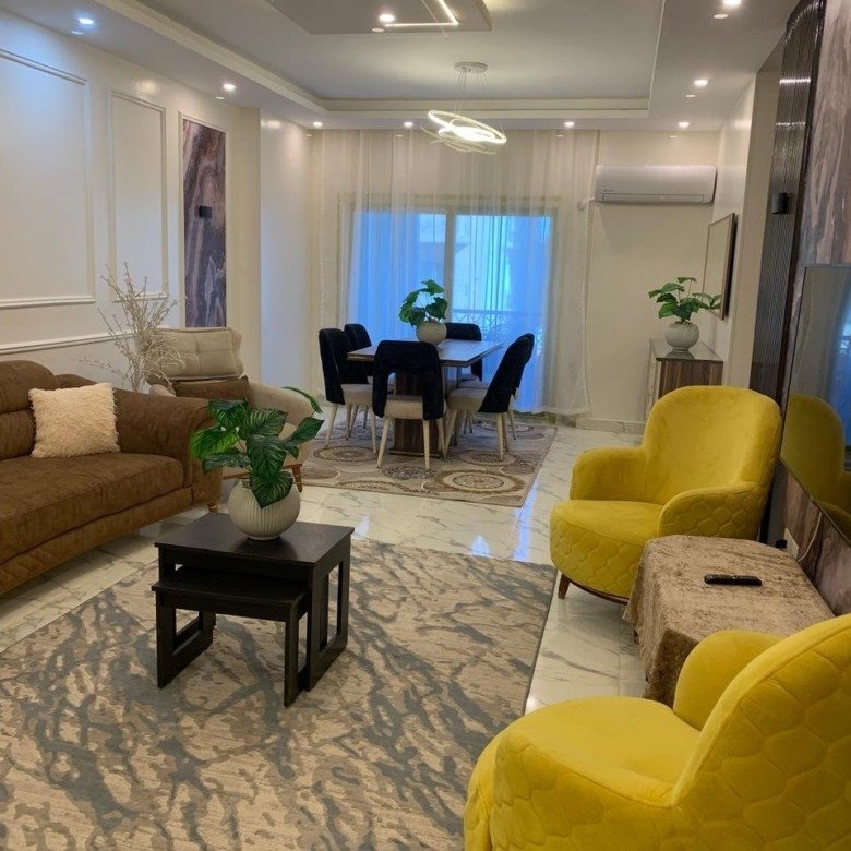 Furnished living room, furnished apartment for rent in El-Andalos, Fifth Settlement | ريسيبشن مفروش، شقة مفروشة للإيجار في الأندلس بالتجمع الخامس