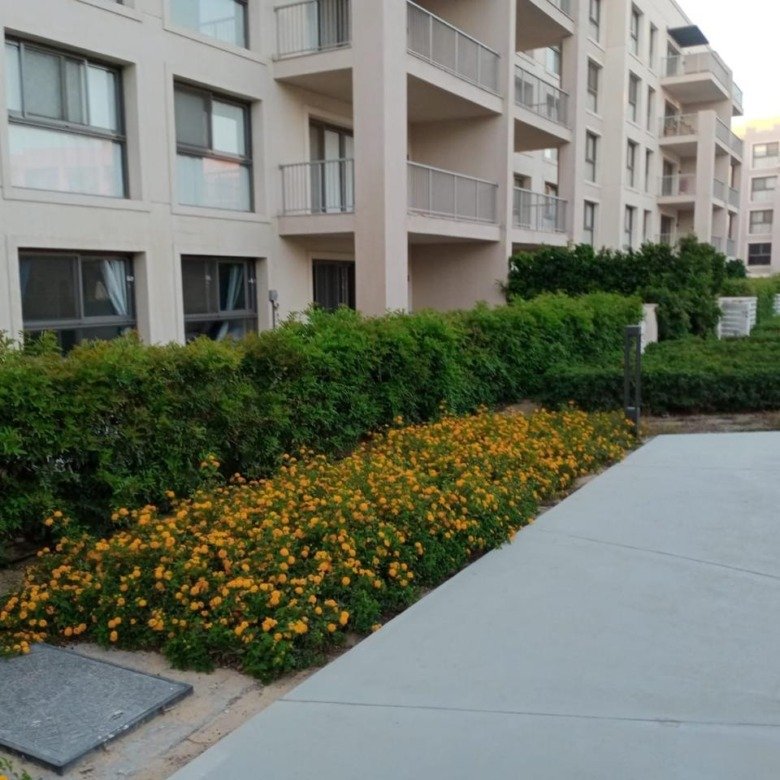 Landscaped paths around the residential buildings, Marassi Marina 2 chalet for sale | ممرات ولاندسكيب بين المباني السكنية، شاليه للبيع في مراسي مارينا 2