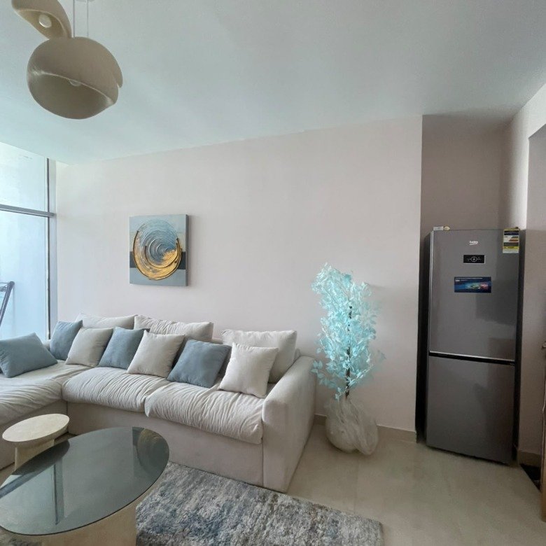 Living room of a chalet for rent in North Edge Towers, New Alamein - ريسبشن شاليه للإيجار في أبراج العلمين الشاطئية العلمين الجديدة