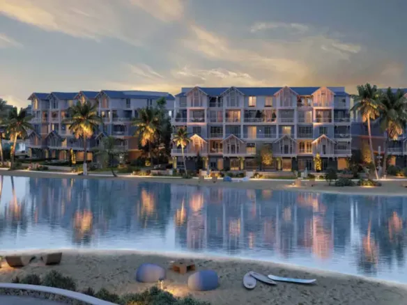 Aliva Mostaqbal City lagoon and apartments, developer render - صورة تصورية من المطور لاجون أليفا مدينة المستقبل - apartment for sale in Aliva