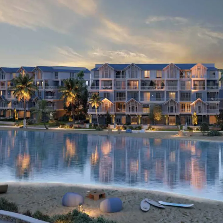 Aliva Mostaqbal City lagoon and apartments, developer render - صورة تصورية من المطور لاجون أليفا مدينة المستقبل - apartment for sale in Aliva