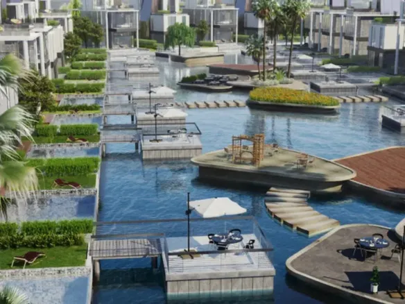 Bloomfields compound lagoon render - رندر لاجون بلوم فيلدز مدينة المستقبل - apartment for sale in Bloomfields (developer render)