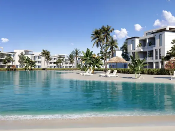 Chalet for sale in Cali Coast, Ras El Hekma - lagoon and chalets (developer render) - شاليه للبيع في كالي كوست رأس الحكمة - اللاجون والشاليهات (تصور تسويقي)