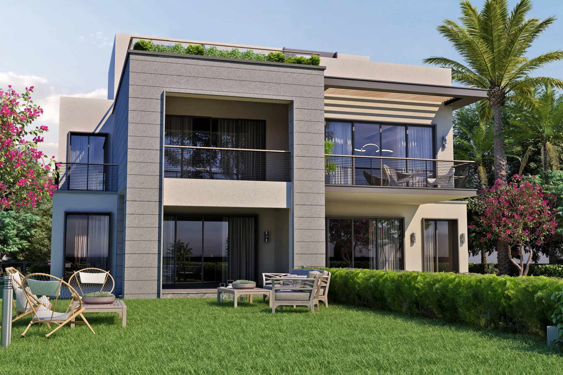 Garden Lakes villa facade render - رندر واجهة فيلا جاردن ليكس - Garden Lakes Hyde Park October render