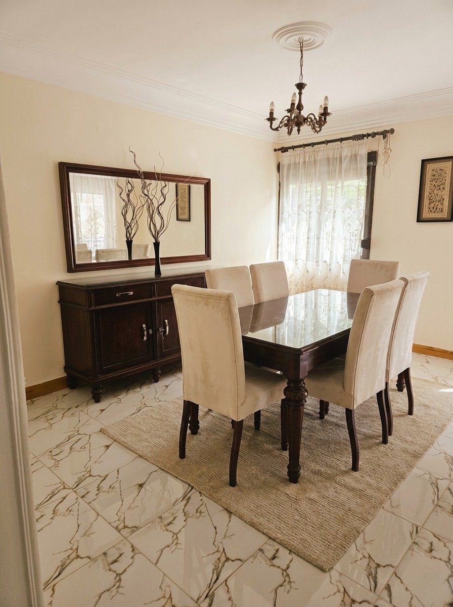 heliopolis-apt-196-4 غرفة سفرة مع ثريا وكراسي منجدة - شقة في مصر الجديدة