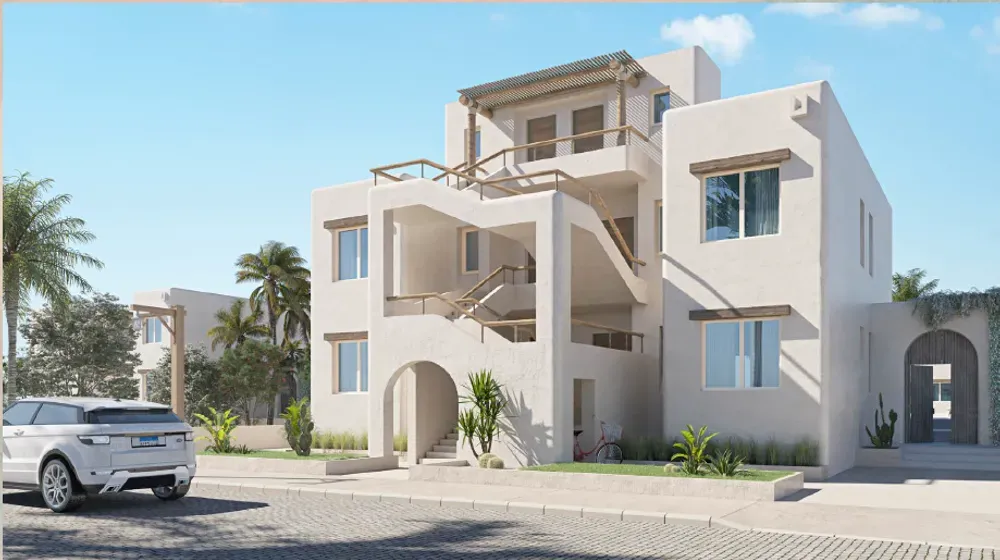 Render of chalet buildings in Hacienda Waters, Sidi Heneish - رندر مباني الشاليهات في هاسيندا ووترز سيدي حنيش - chalet for sale in Hacienda Waters North Coast