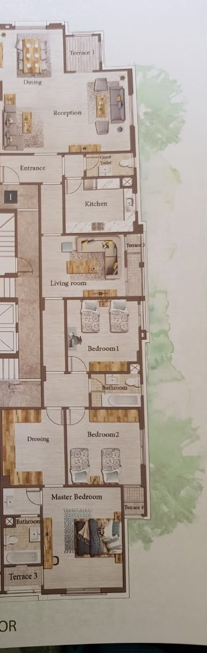 lav524-u4 Printed floor plan of a long apartment with several rooms - apartment in L’avenir Sabbour, Mostaqbal City