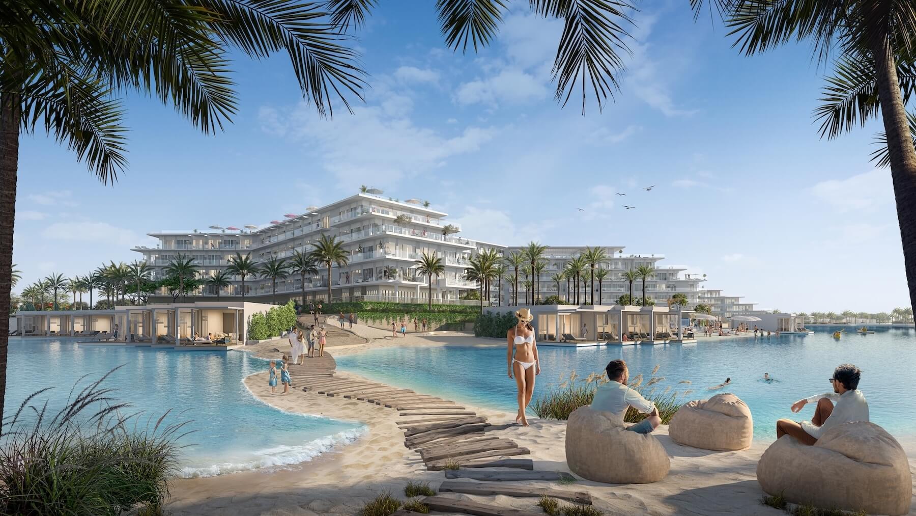 soul-emaar-render-2 Daytime lagoon beach with beanbags and white villas - hotel apartment in Soul by Emaar, North Coast