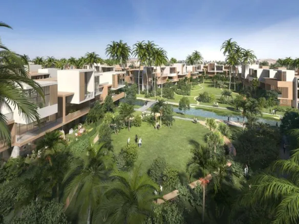 Mar Ville Compound New Zayed landscape and lagoon (developer render) - كمبوند مارفيل زايد الجديدة مناظر خضراء ولاجون (تصور تسويقي)