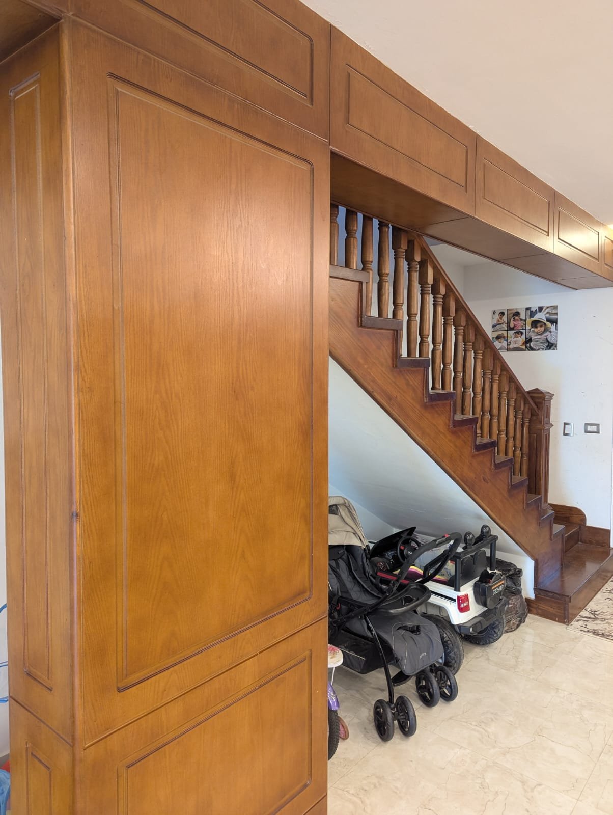 Wooden staircase with storage underneath - villa in Mountain View Hyde Park, New Cairo