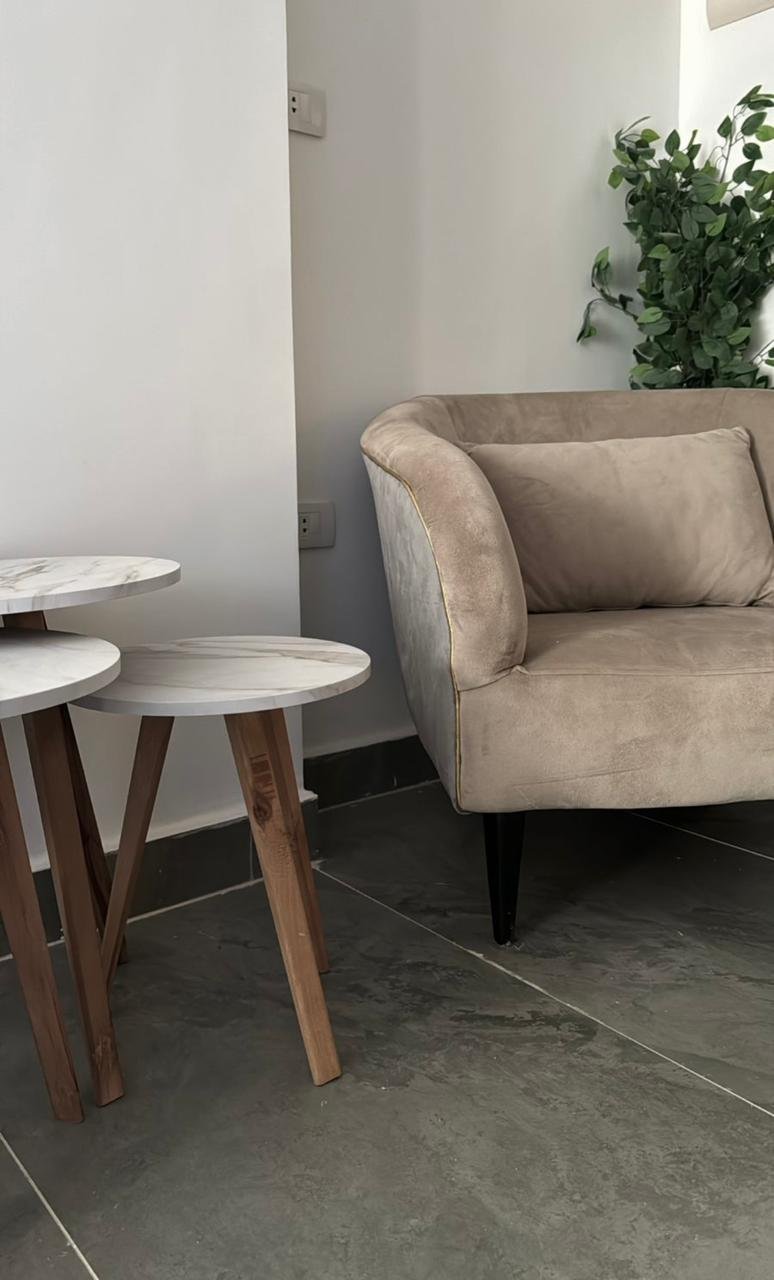 mvic525-u6 Armchair and small round side tables by a plant - apartment in Mountain View iCity, New Cairo