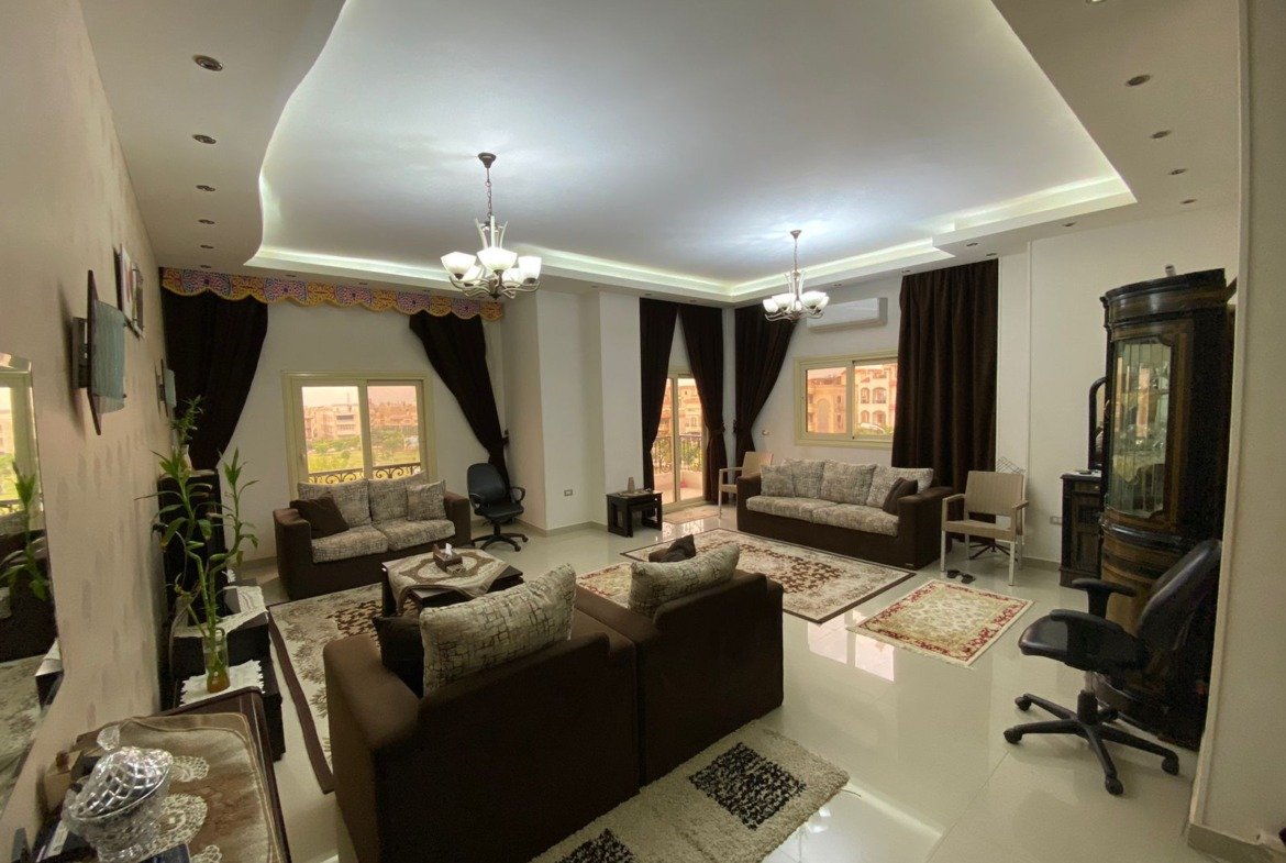 Second reception with false ceiling and lighting, South Academy penthouse - ريسبشن ثان بسقف معلق وإضاءة، بنتهاوس جنوب الأكاديمية