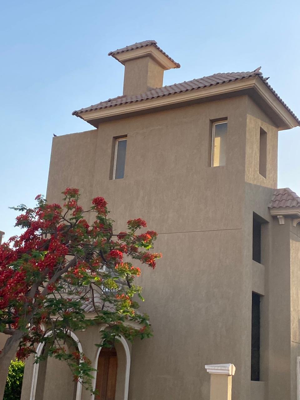 Villa tower corner with red blossoms in front - villa in Porto October, 6th of October