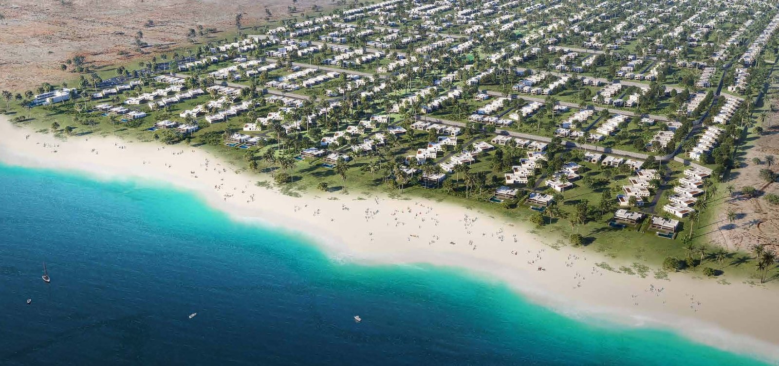 silversands-aerial-render منظر جوي للشاطئ والمنطقة السكنية - تاون هاوس في سيلفر ساندز، الساحل الشمالي