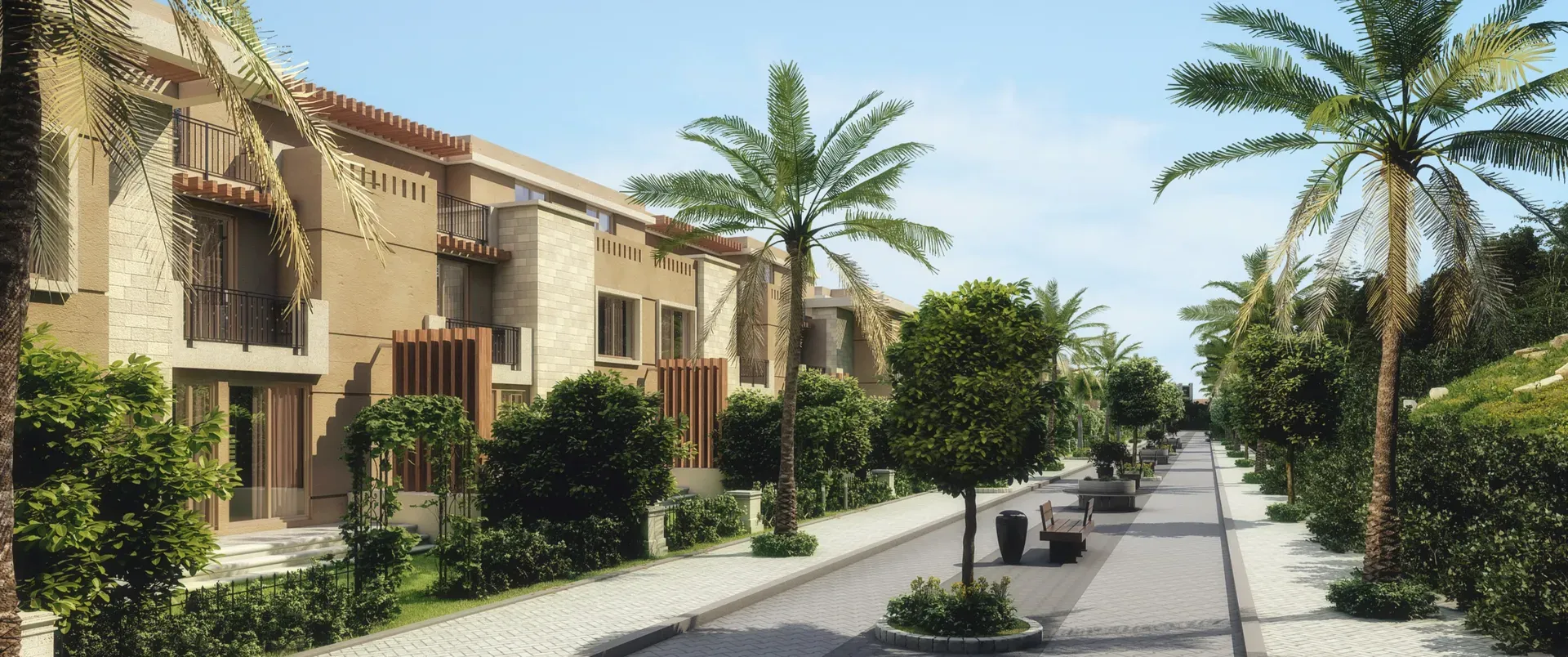 Street view in Taj City compound - فيو شارع في كمبوند تاج سيتي - تاج سيتي