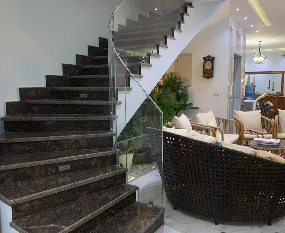 Luxury marble staircase with glass railing, Emerald Park twin house