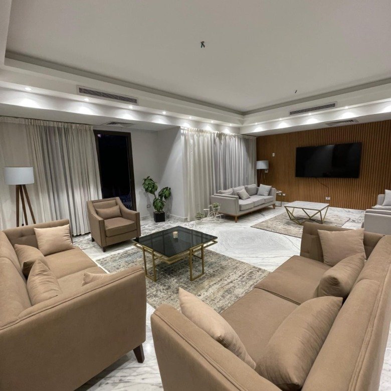 Furnished living room, standalone villa for rent in Hyde Park New Cairo
